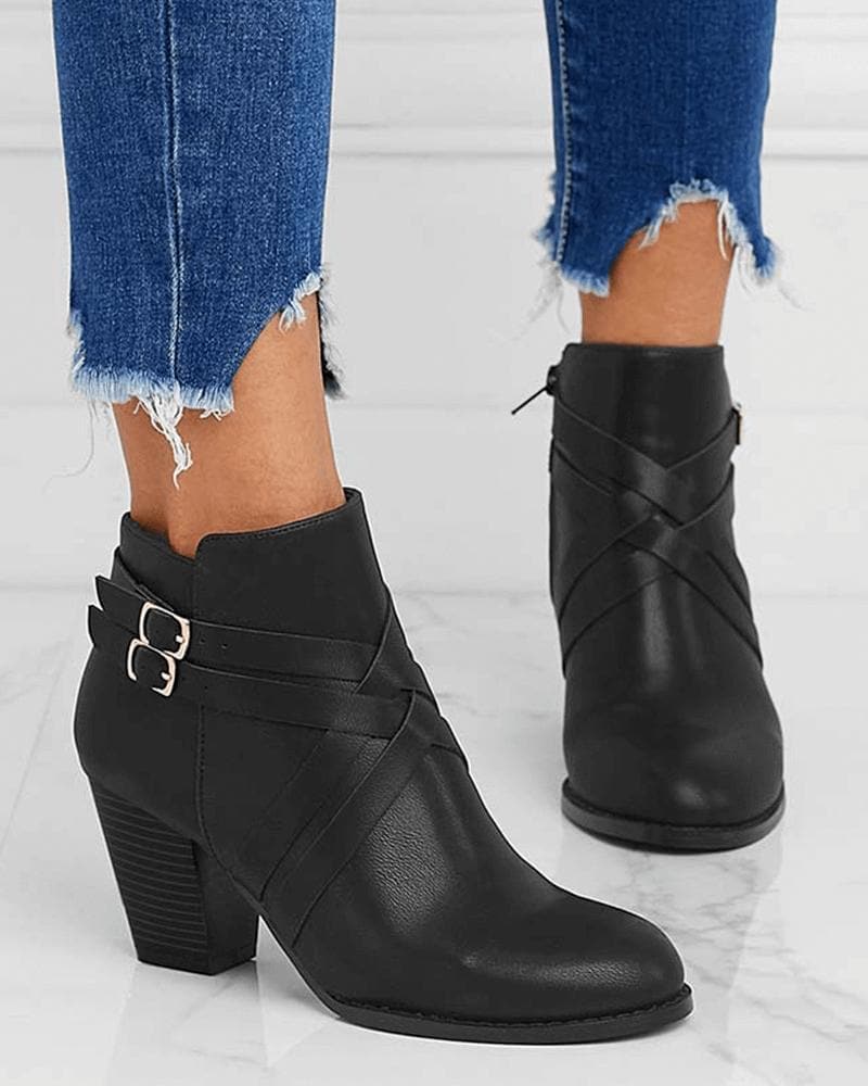 Cross-Strap Zipped Boots