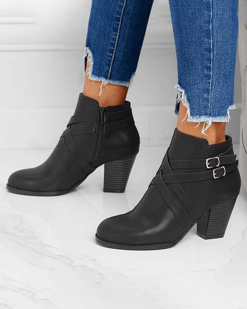 Cross-Strap Zipped Boots