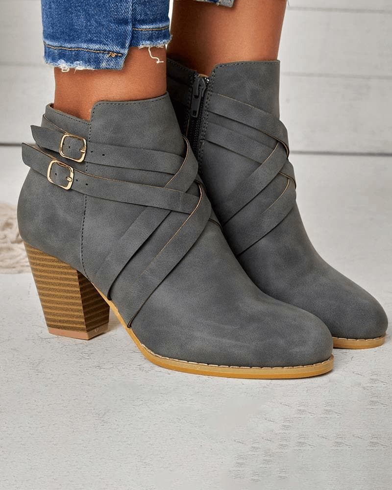 Cross-Strap Zipped Boots