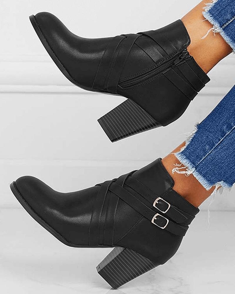 Cross-Strap Zipped Boots