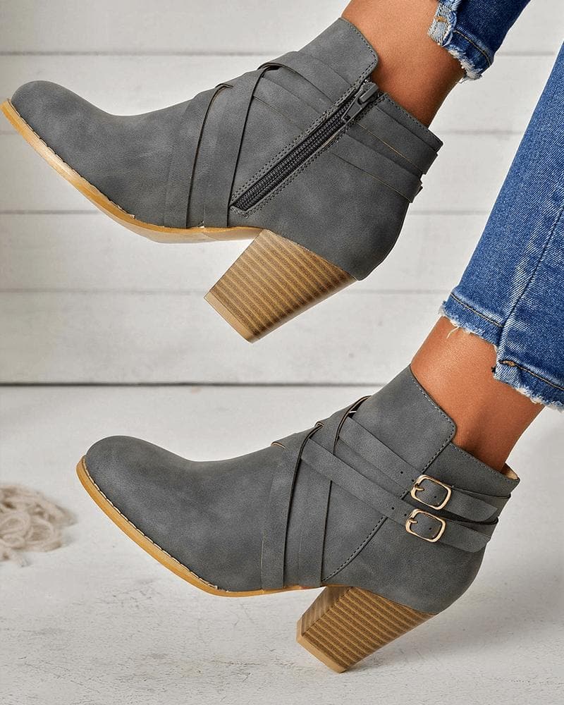 Cross-Strap Zipped Boots