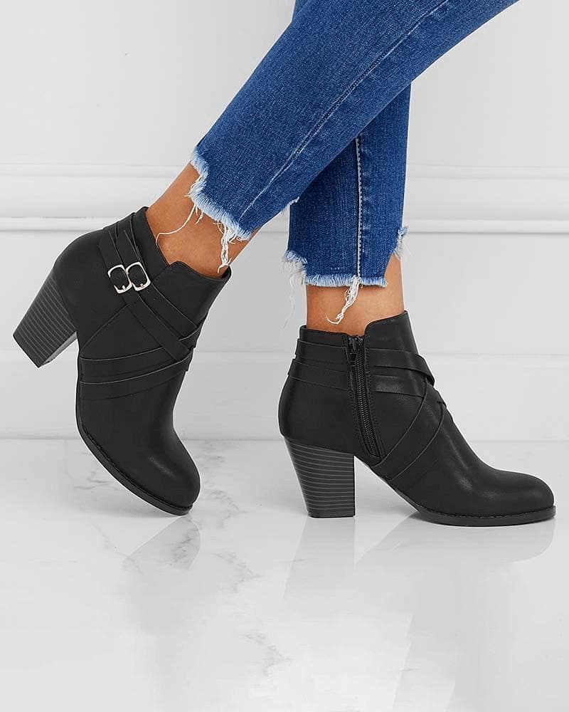 Cross-Strap Zipped Boots