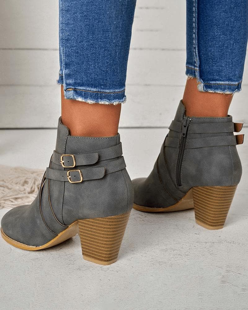 Cross-Strap Zipped Boots