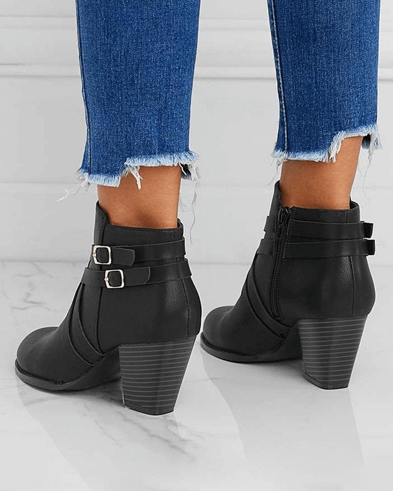 Cross-Strap Zipped Boots