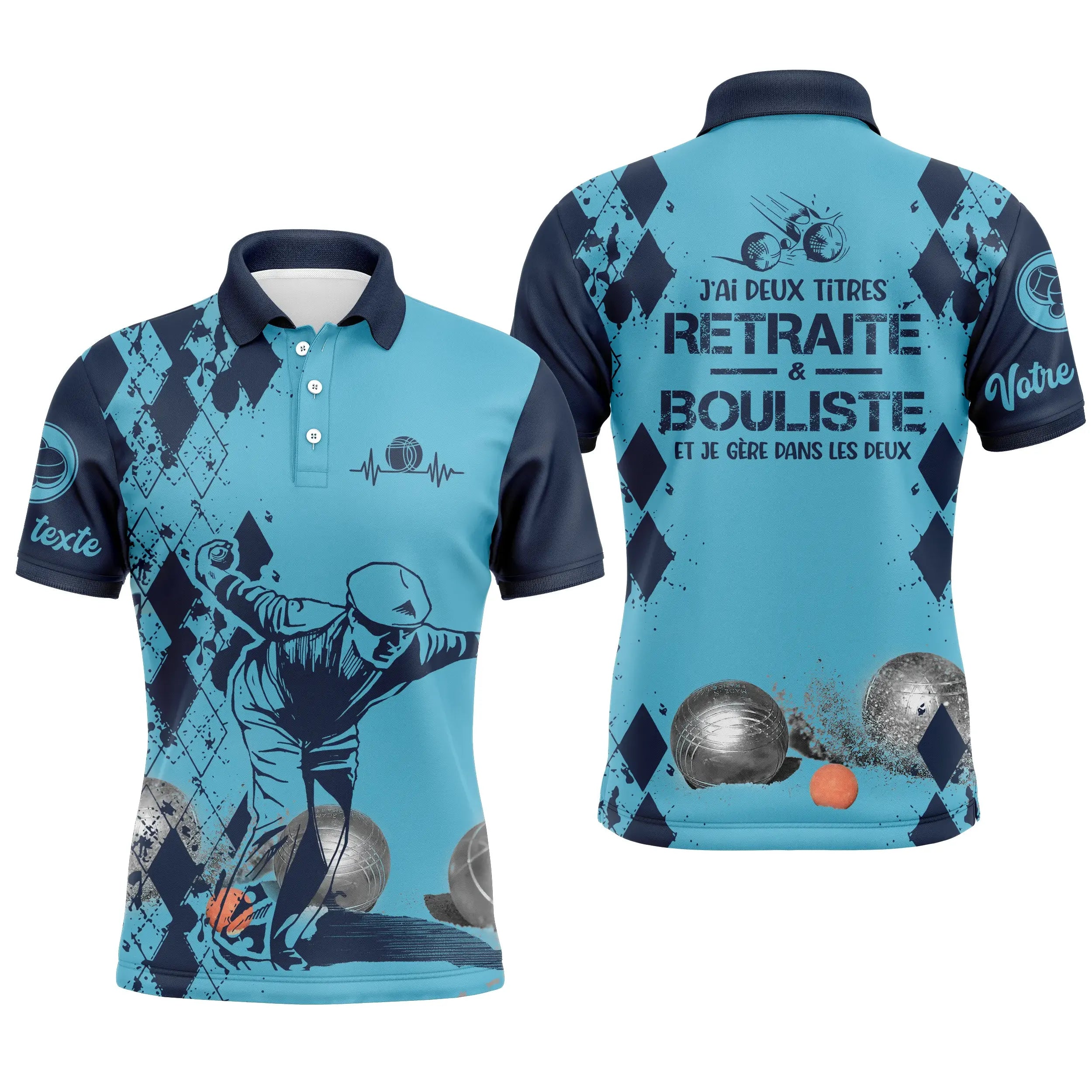 Customized Polo Shirt for Men and Women, Humorous Gift for Boules Player, Retiree with Two Titles - CT14112351