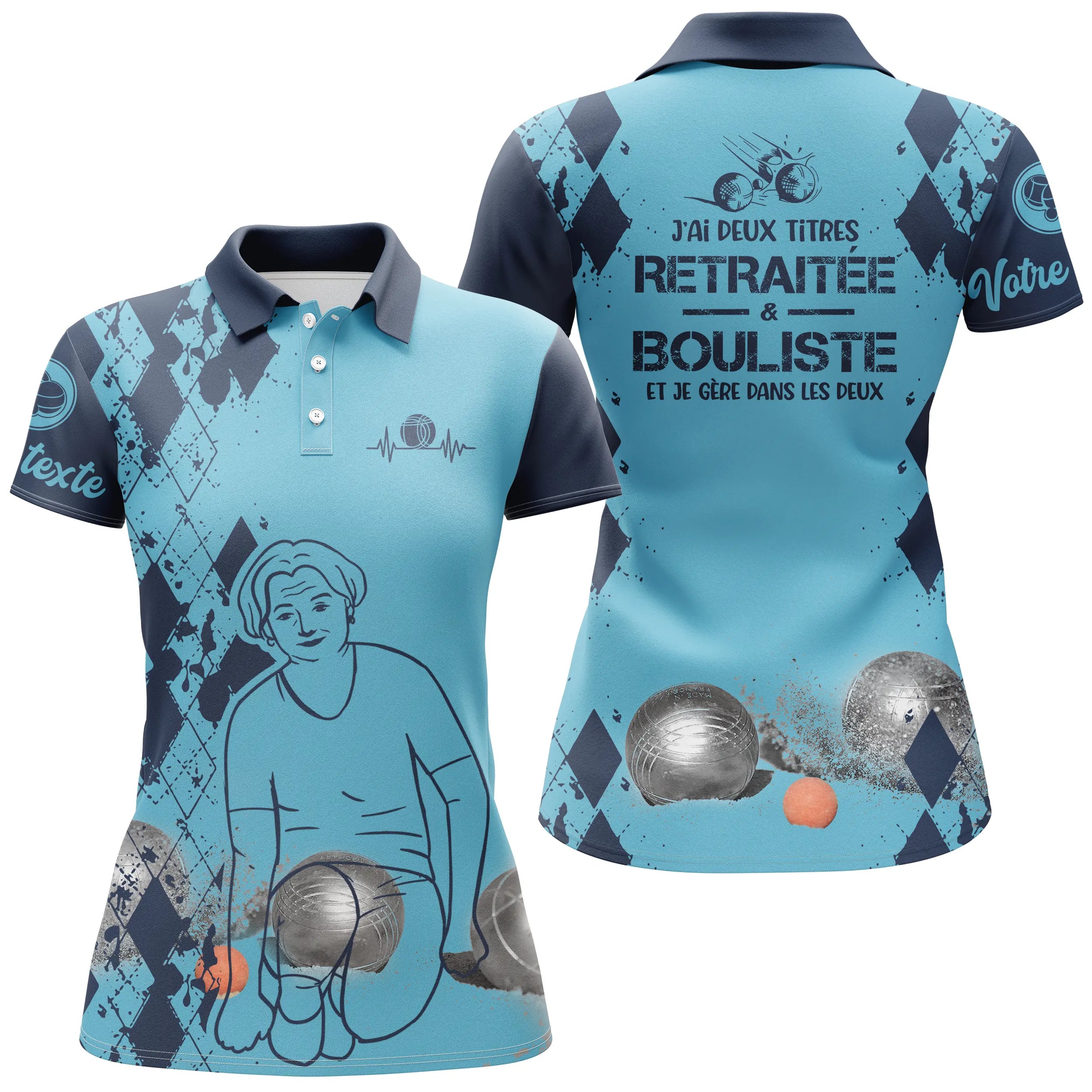 Customized Polo Shirt for Men and Women, Humorous Gift for Boules Player, Retiree with Two Titles - CT14112351