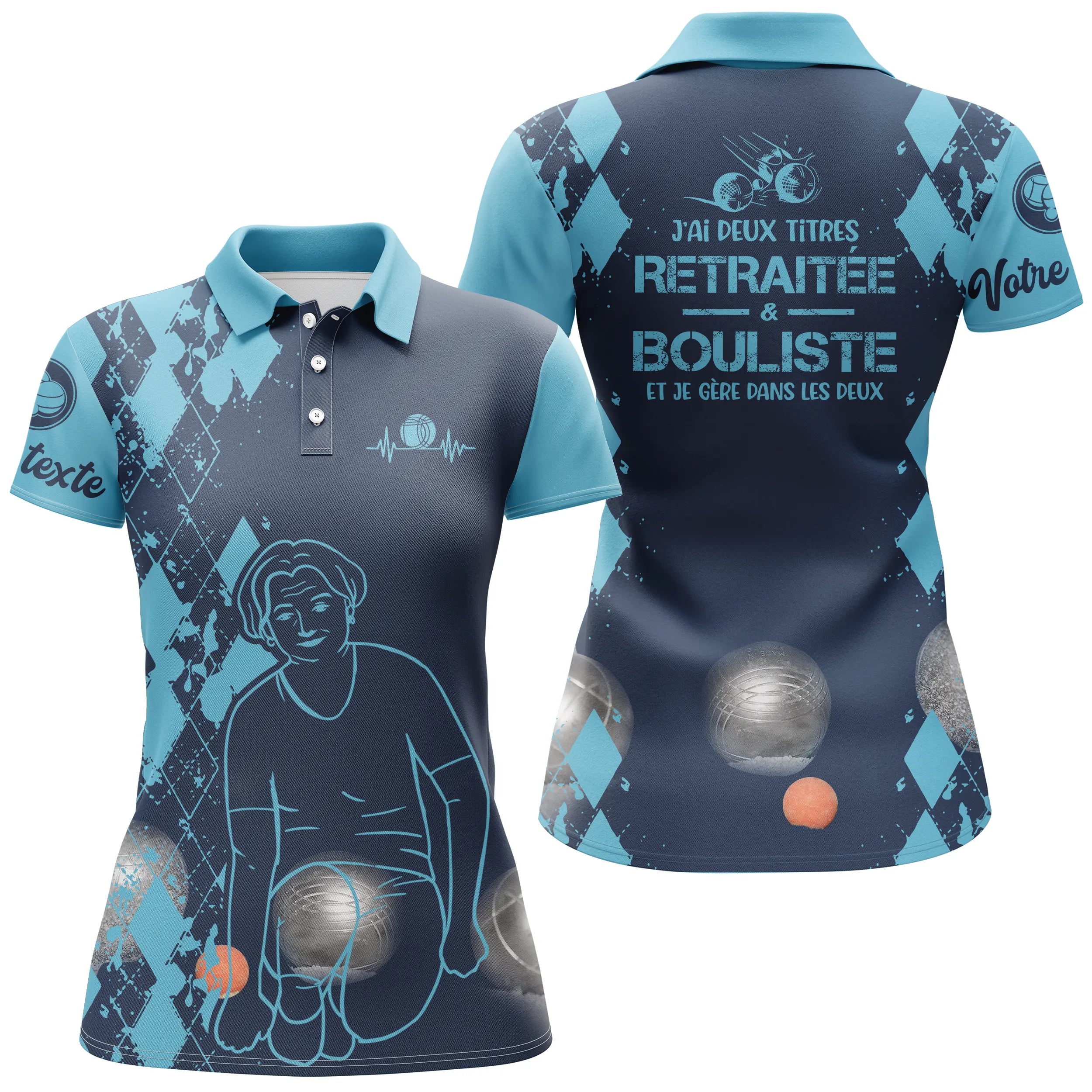 Customized Polo Shirt for Men and Women, Humorous Gift for Boules Player, Retiree with Two Titles - CT14112351