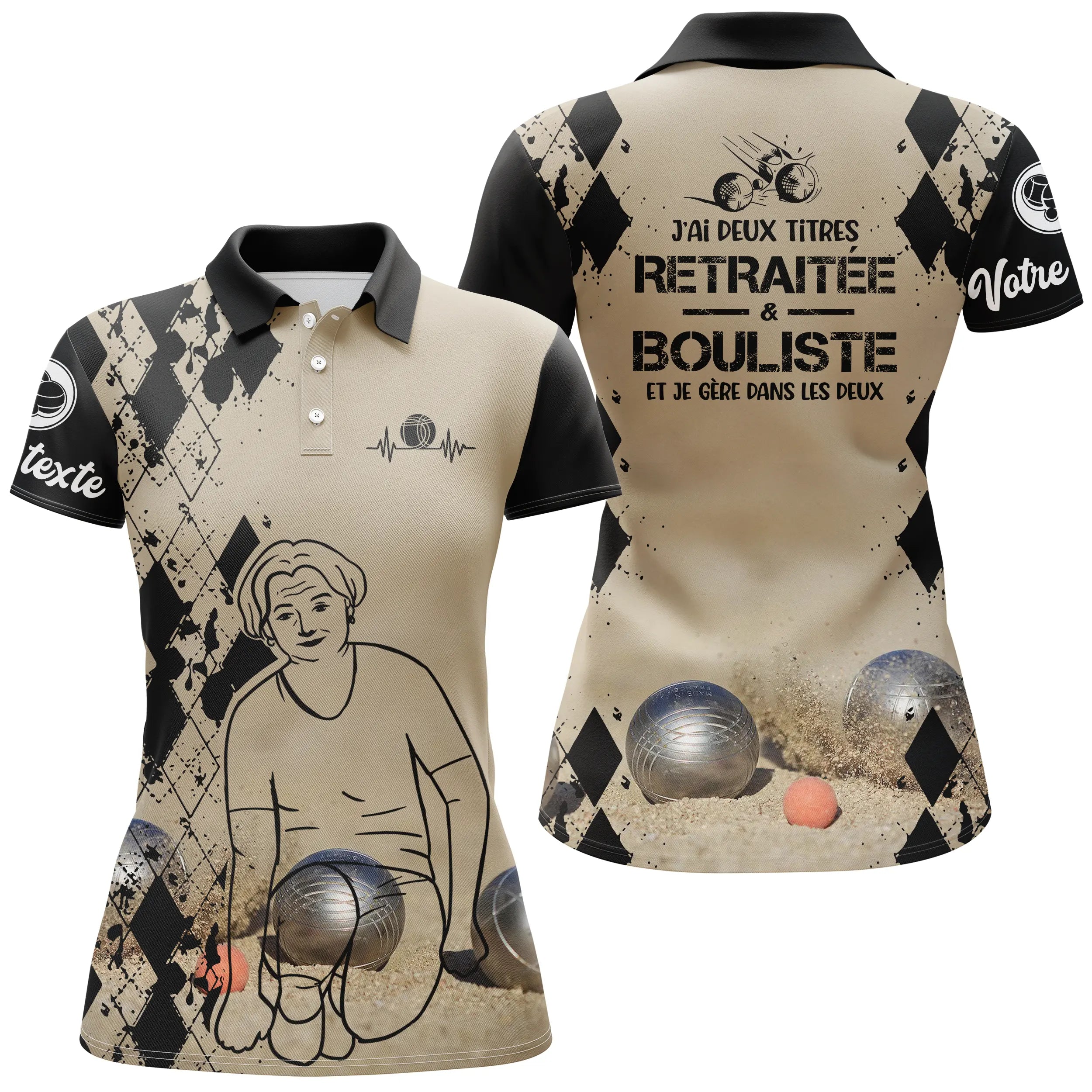 Customized Polo Shirt for Men and Women, Humorous Gift for Boules Player, Retiree with Two Titles - CT14112351