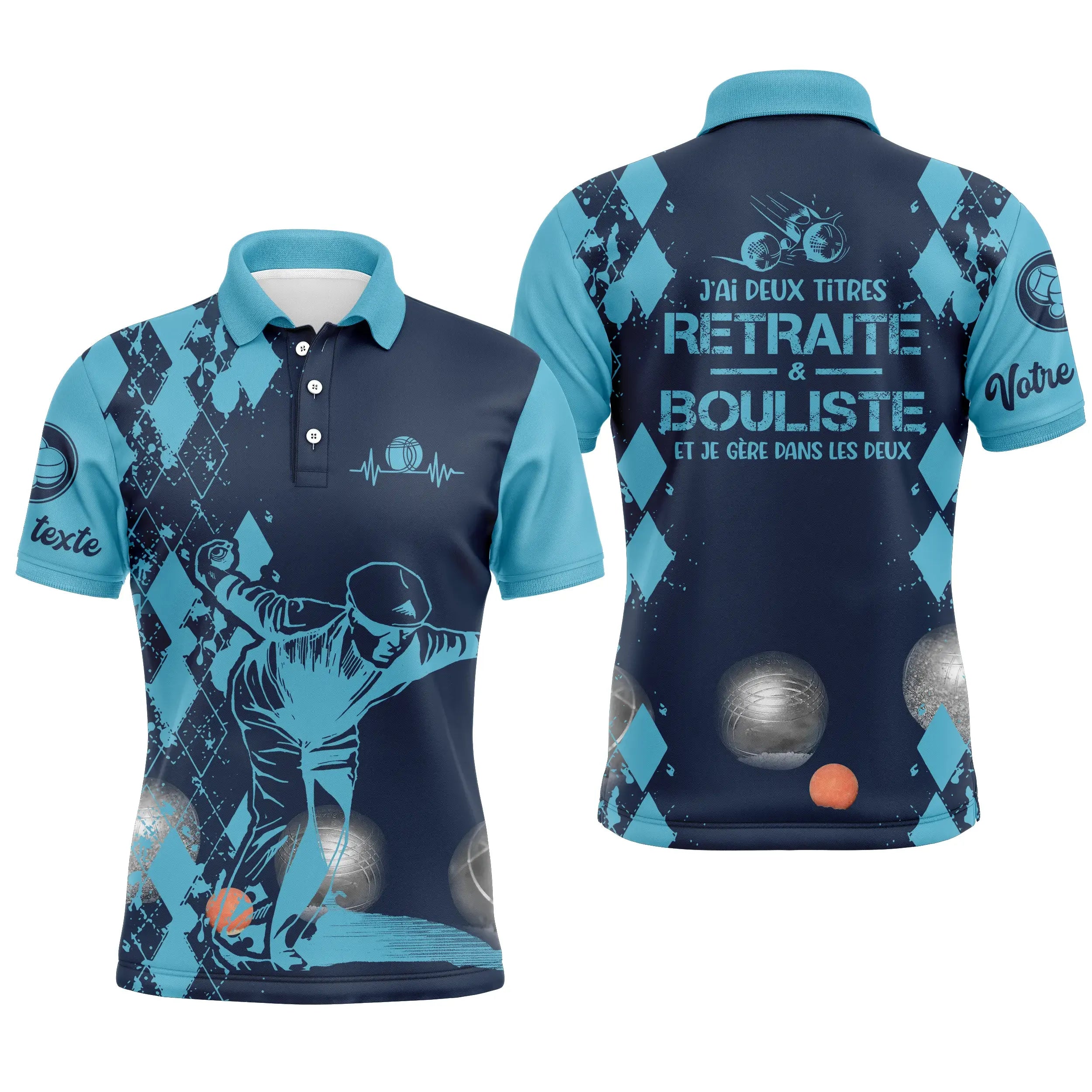 Customized Polo Shirt for Men and Women, Humorous Gift for Boules Player, Retiree with Two Titles - CT14112351