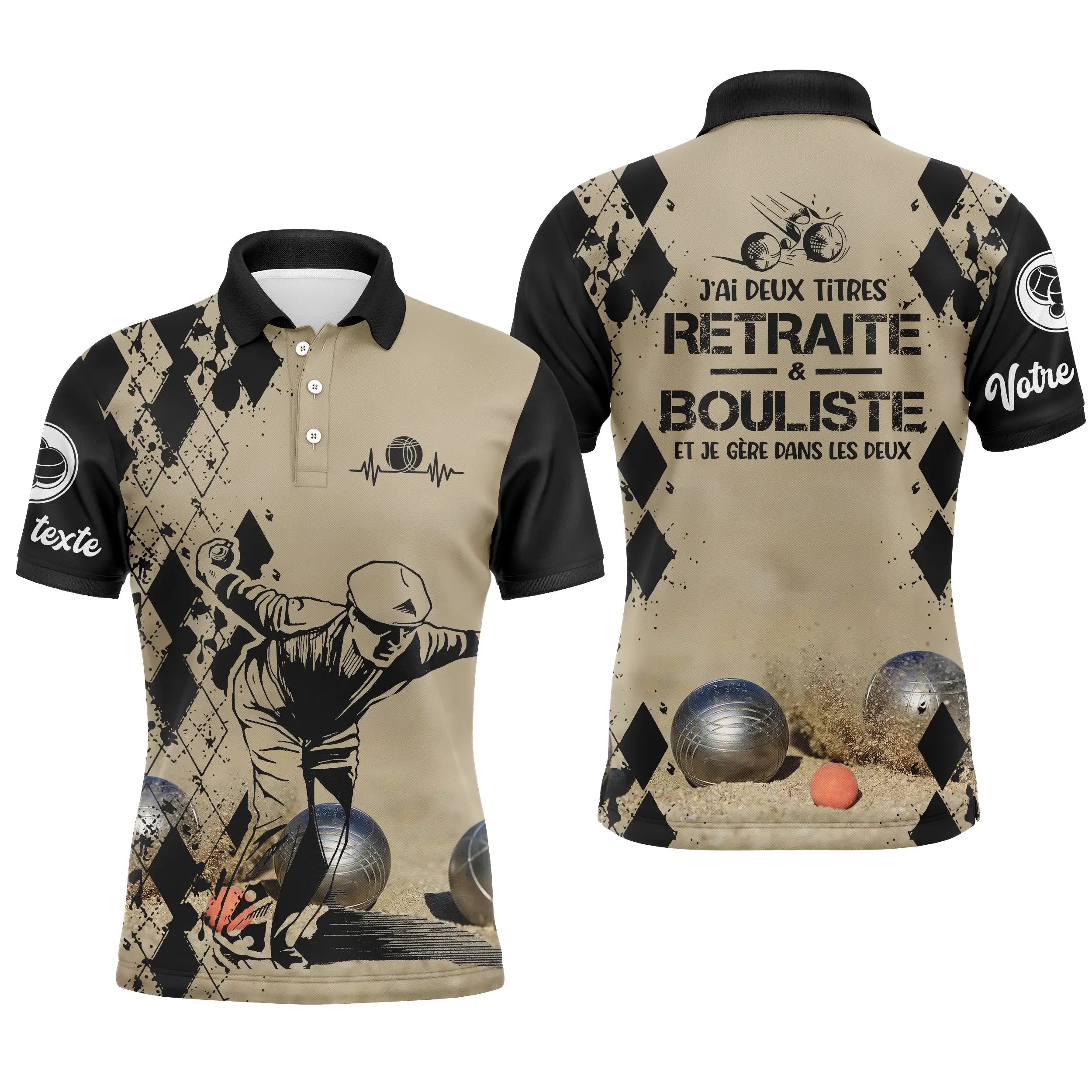 Customized Polo Shirt for Men and Women, Humorous Gift for Boules Player, Retiree with Two Titles - CT14112351