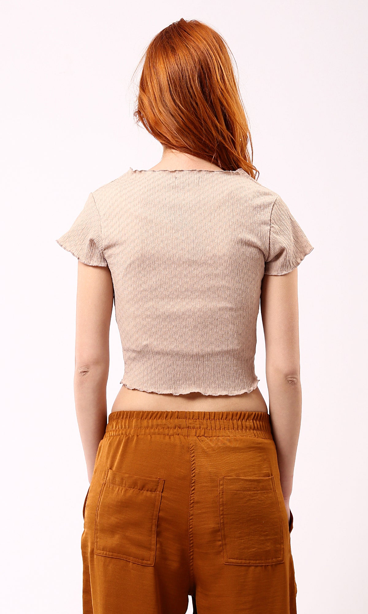 Dark Beige Textured Cropped Top