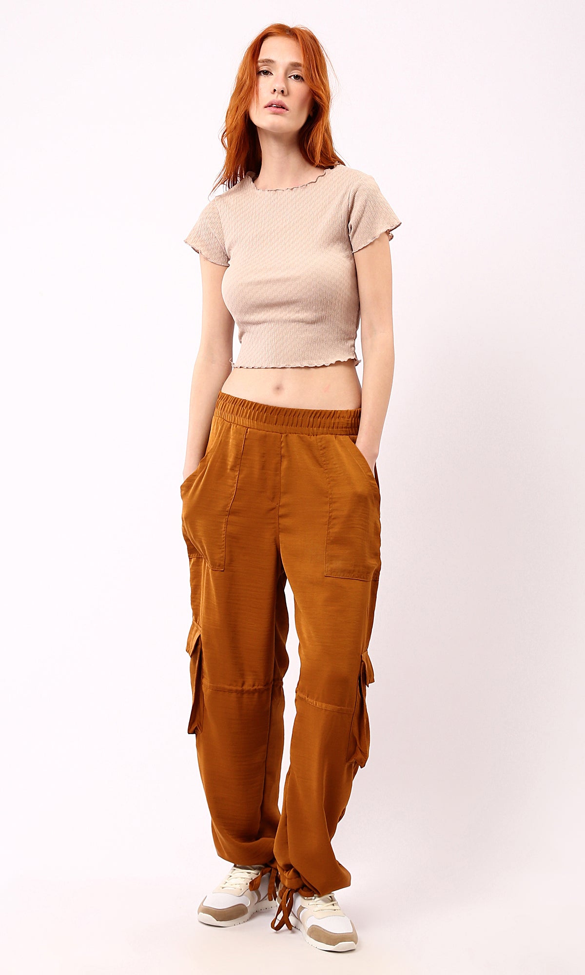 Dark Beige Textured Cropped Top