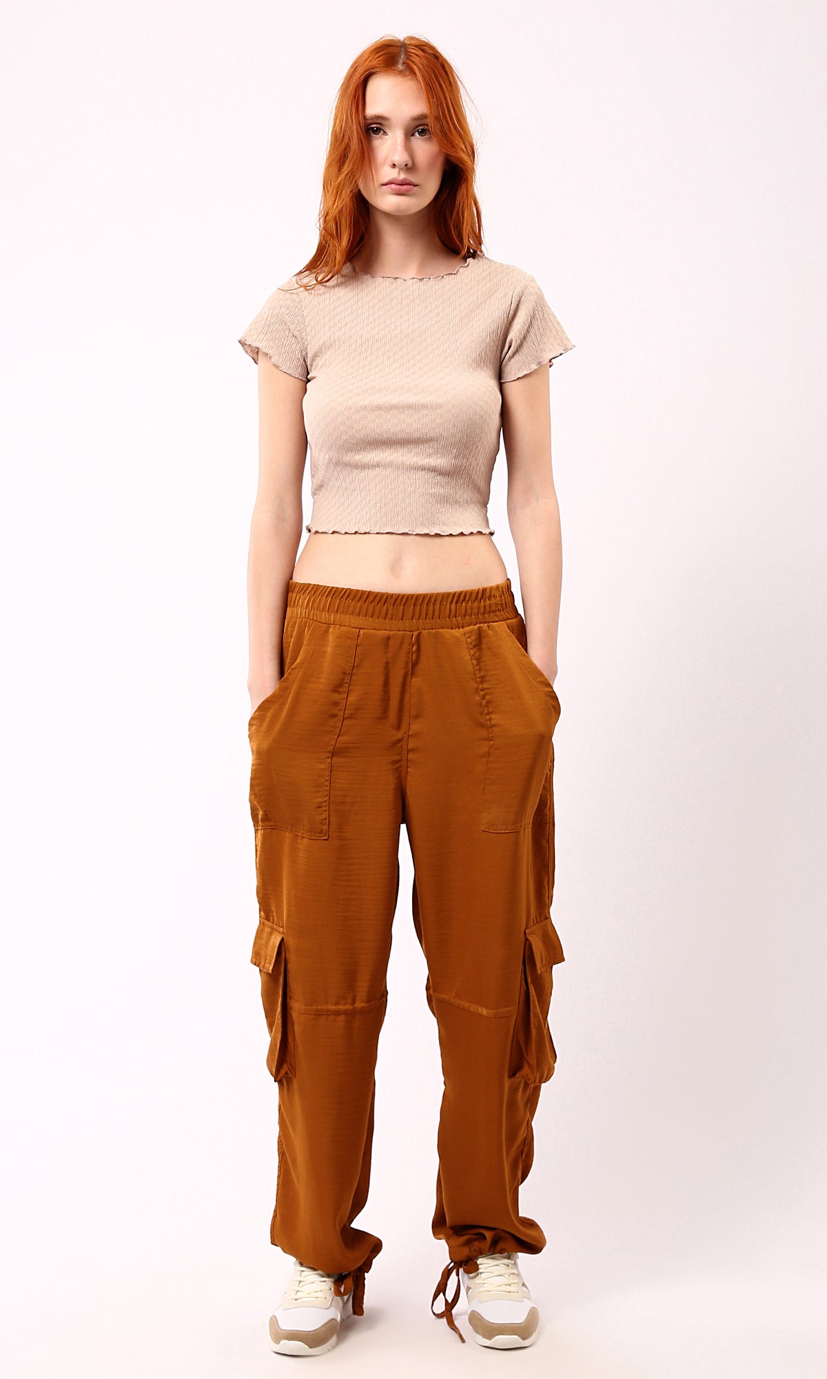 Dark Beige Textured Cropped Top