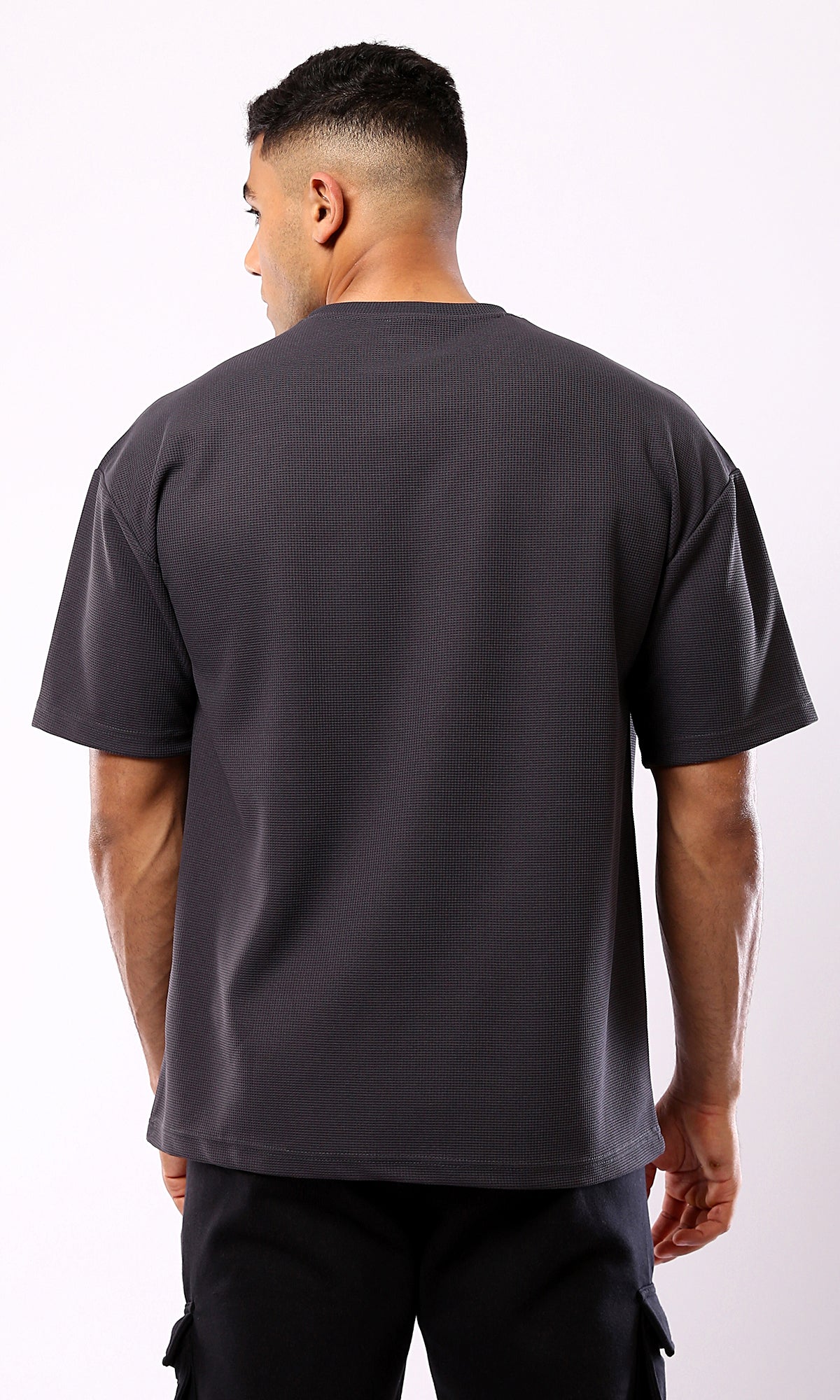 Dark Grey Round Neck T-shirt with Pattern - Shop Now