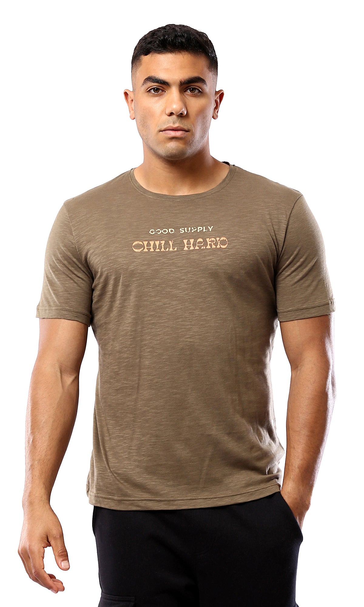 Dark Khaki Round Neck Summer Tee - O179362 Heather