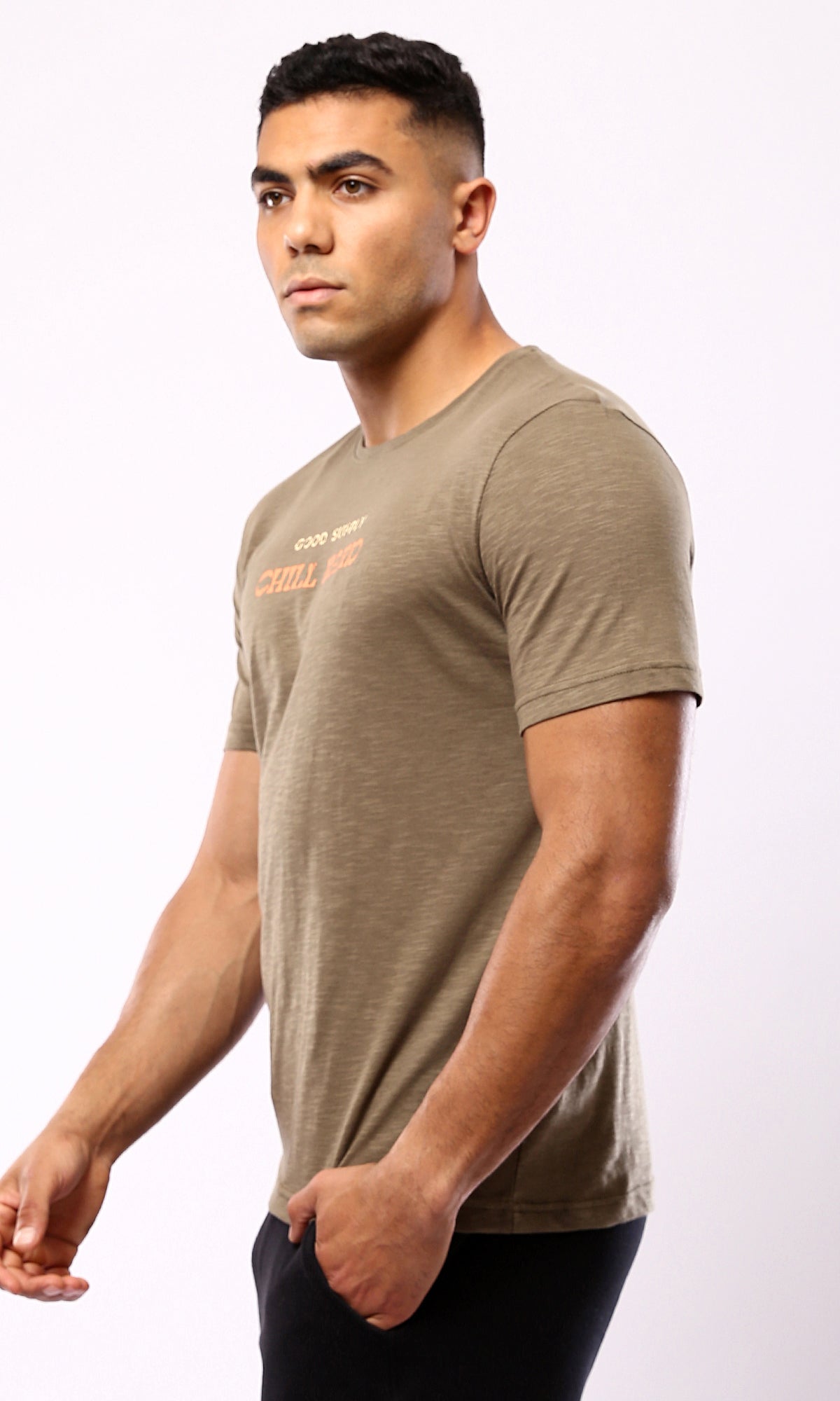 Dark Khaki Round Neck Summer Tee - O179362 Heather