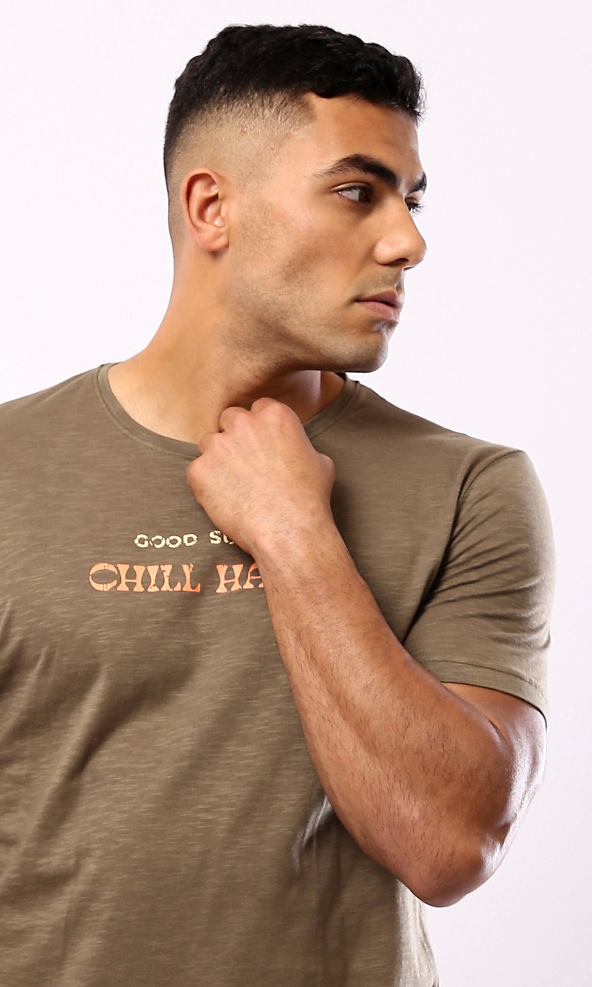 Dark Khaki Round Neck Summer Tee - O179362 Heather