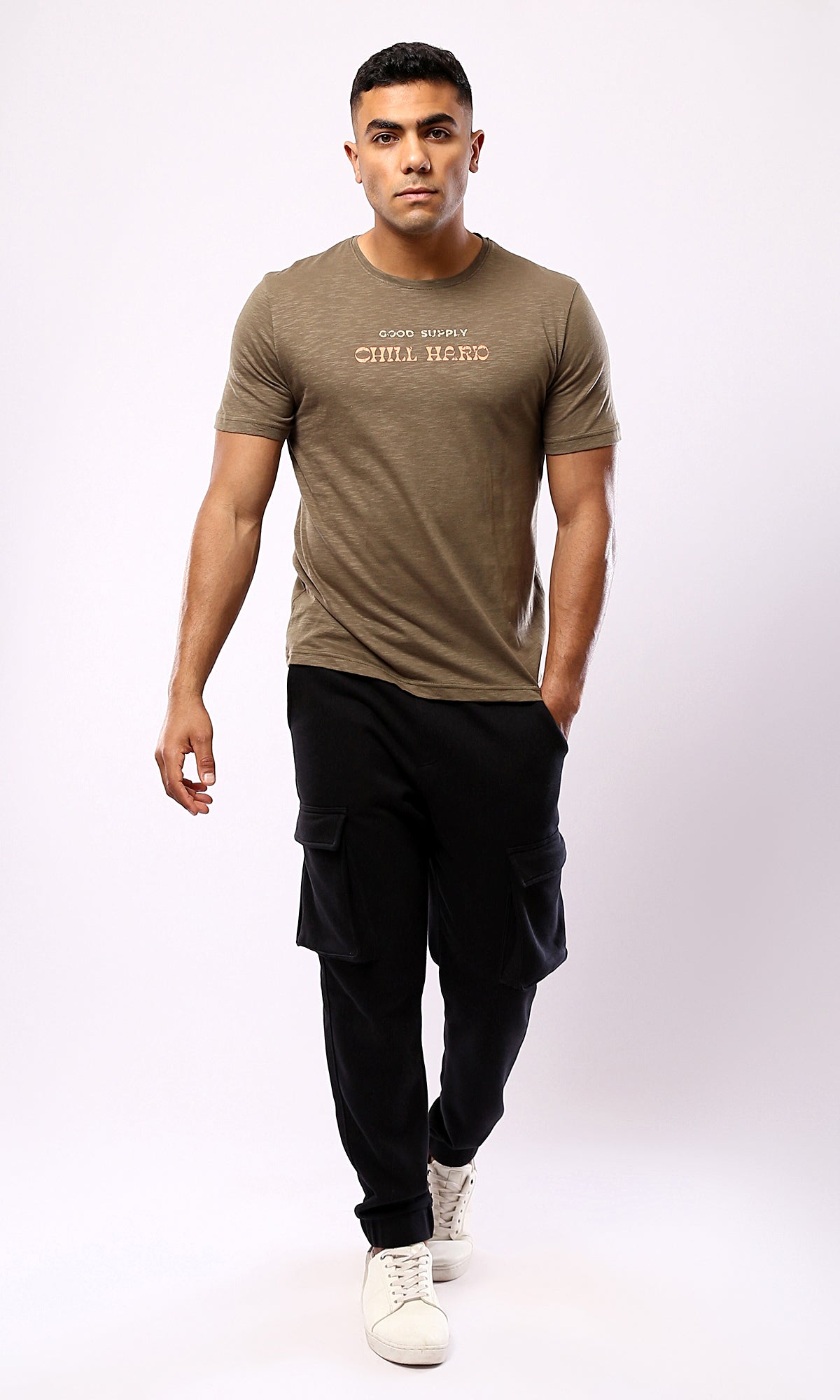 Dark Khaki Round Neck Summer Tee - O179362 Heather