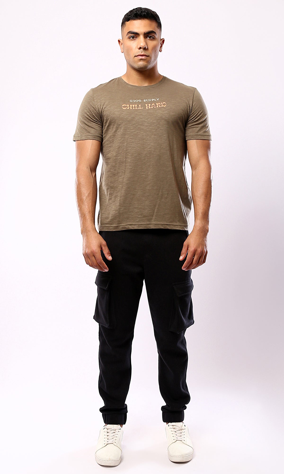 Dark Khaki Round Neck Summer Tee - O179362 Heather