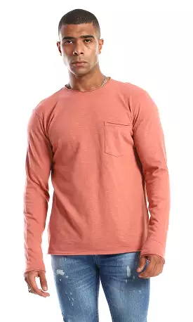 dark salmon long sleeve round neck cotton t-shirt