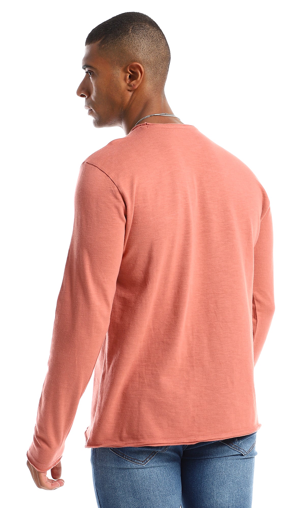 dark salmon long sleeve round neck cotton t-shirt