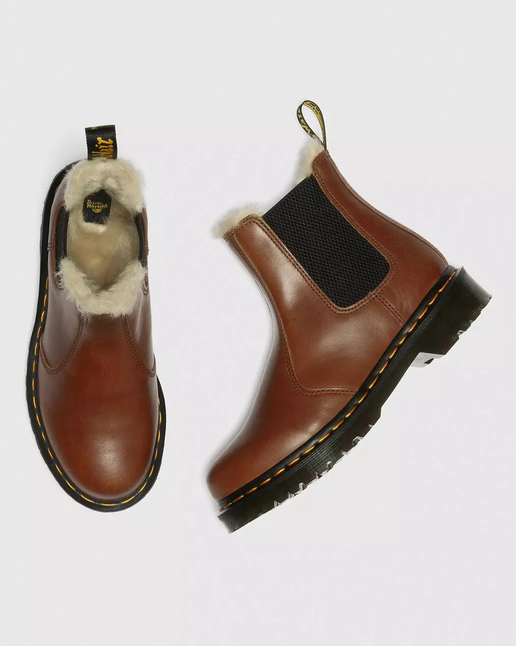 Dr Martens 2976 Leonore Chelsea Boots Faux Fur Tan Farrier 27784225 - Shop Now