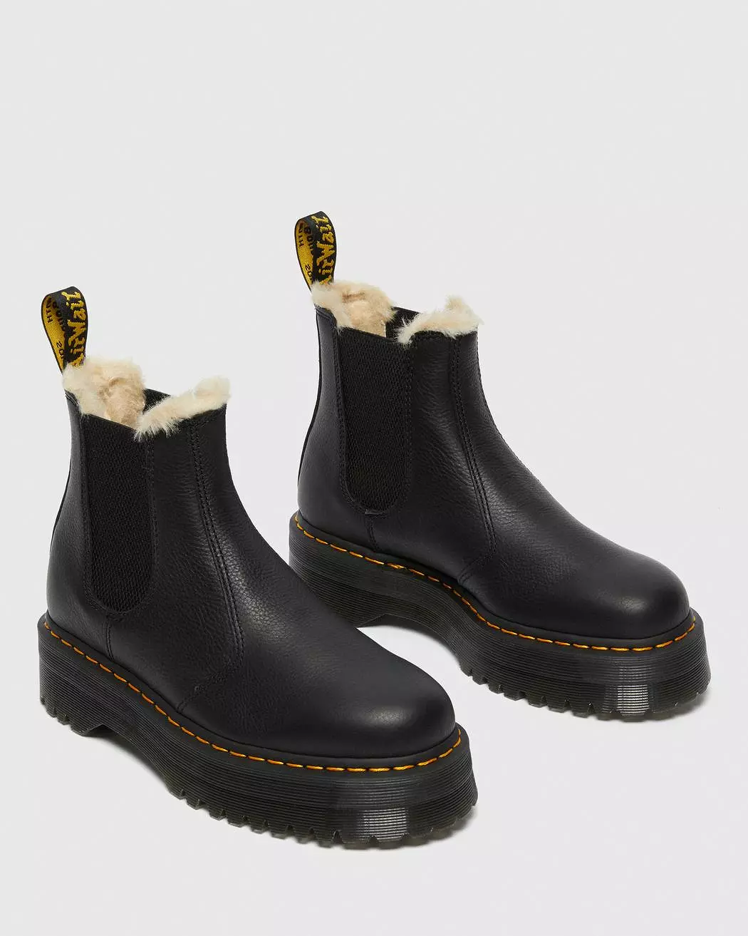 Dr Martens Quad Faux Fur Platform Chelsea Boots Black Pisa 25635001