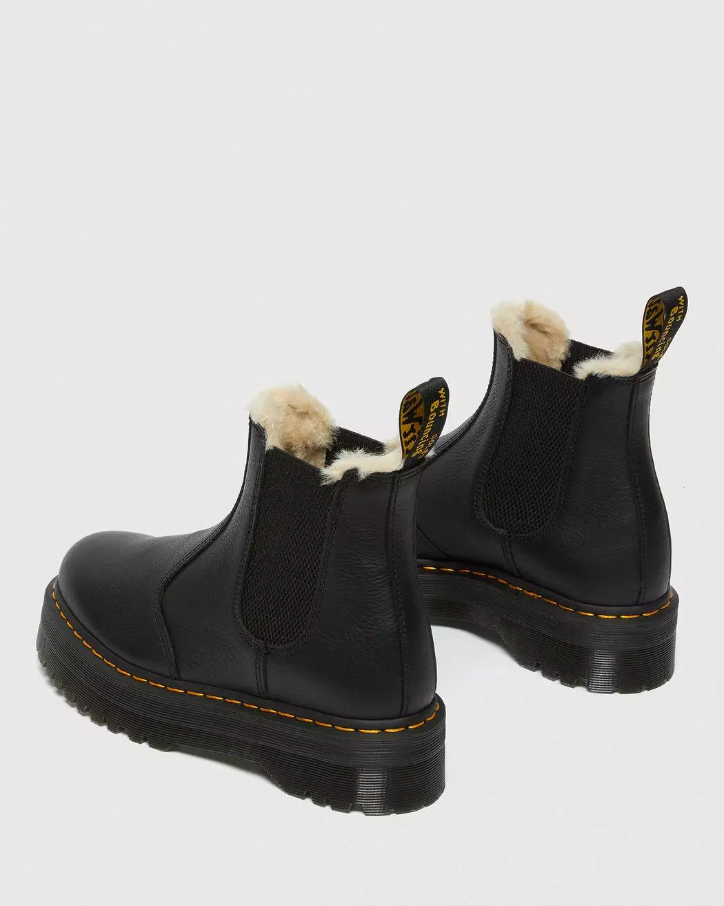 Dr Martens Quad Faux Fur Platform Chelsea Boots Black Pisa 25635001