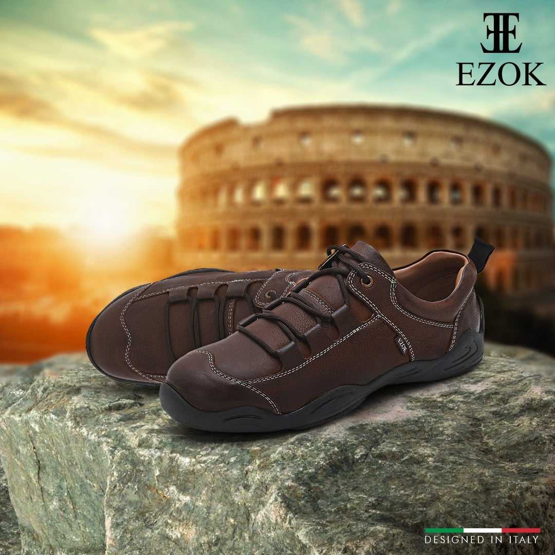 Ezok Brown Leather Casual Sneakers