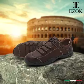 Ezok Brown Leather Casual Sneakers