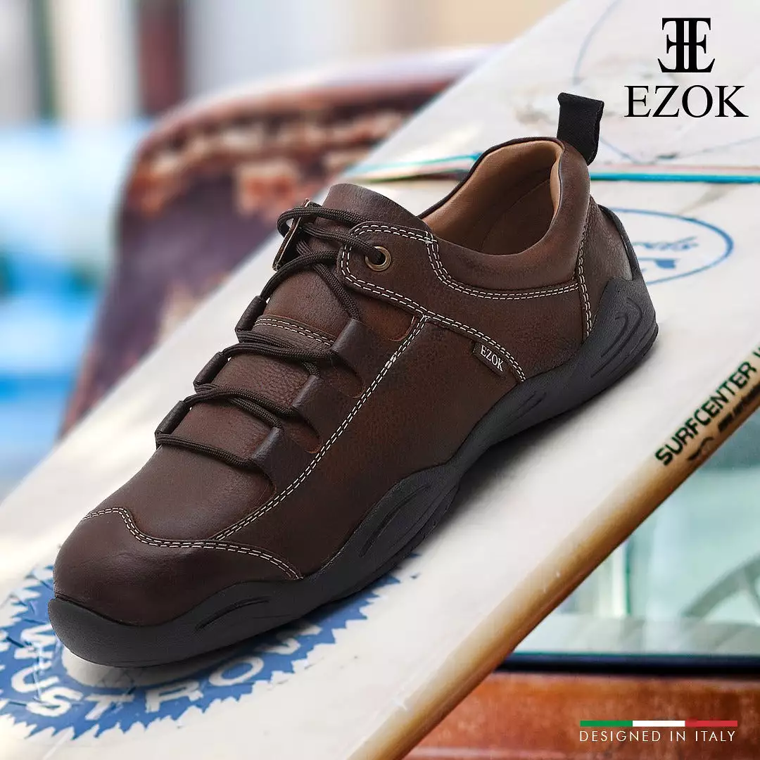 Ezok Brown Leather Casual Sneakers