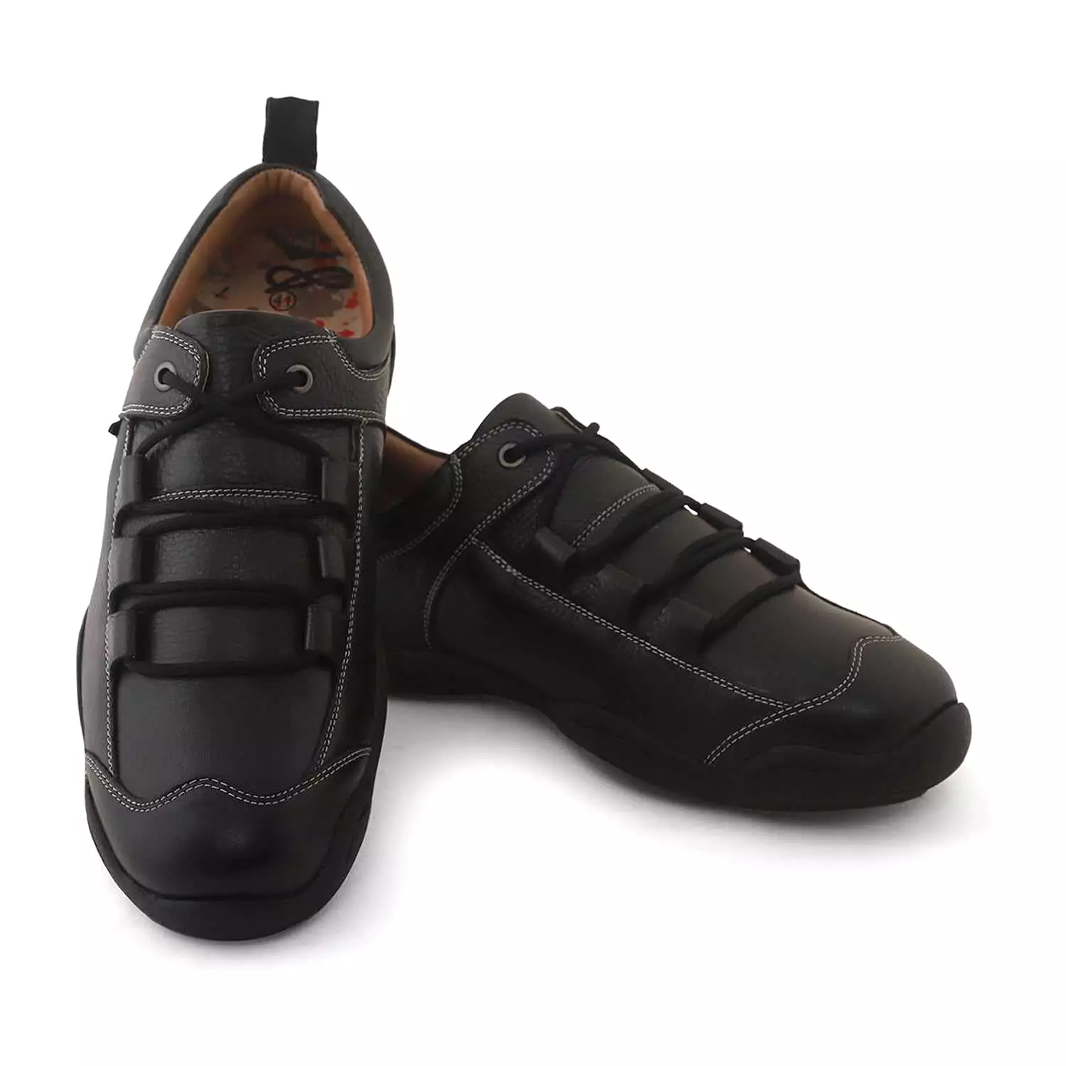 Ezok Casual Black Leather Sneakers