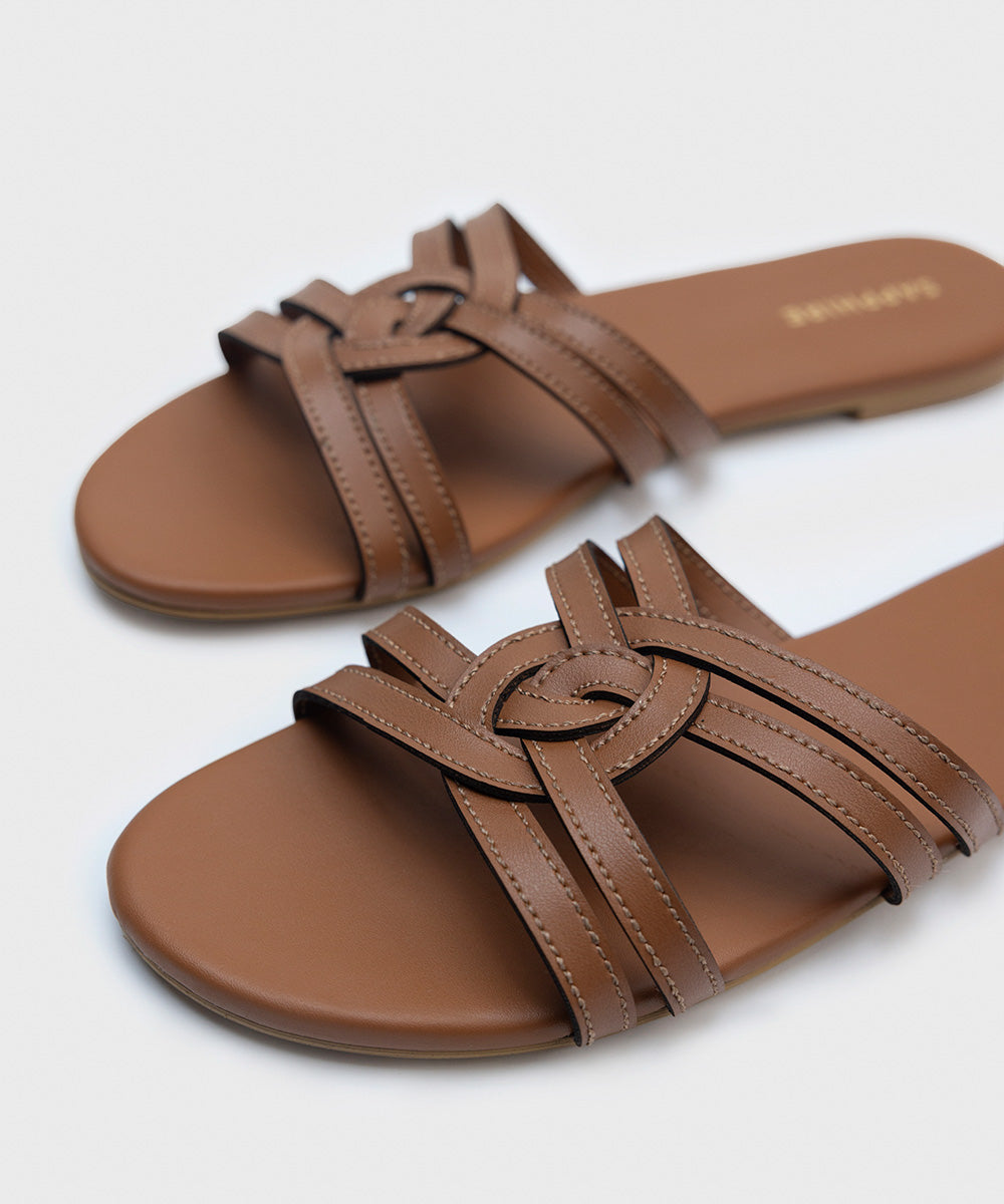 Faux Leather Slip-On Sandals.