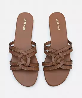 Faux Leather Slip-On Sandals.