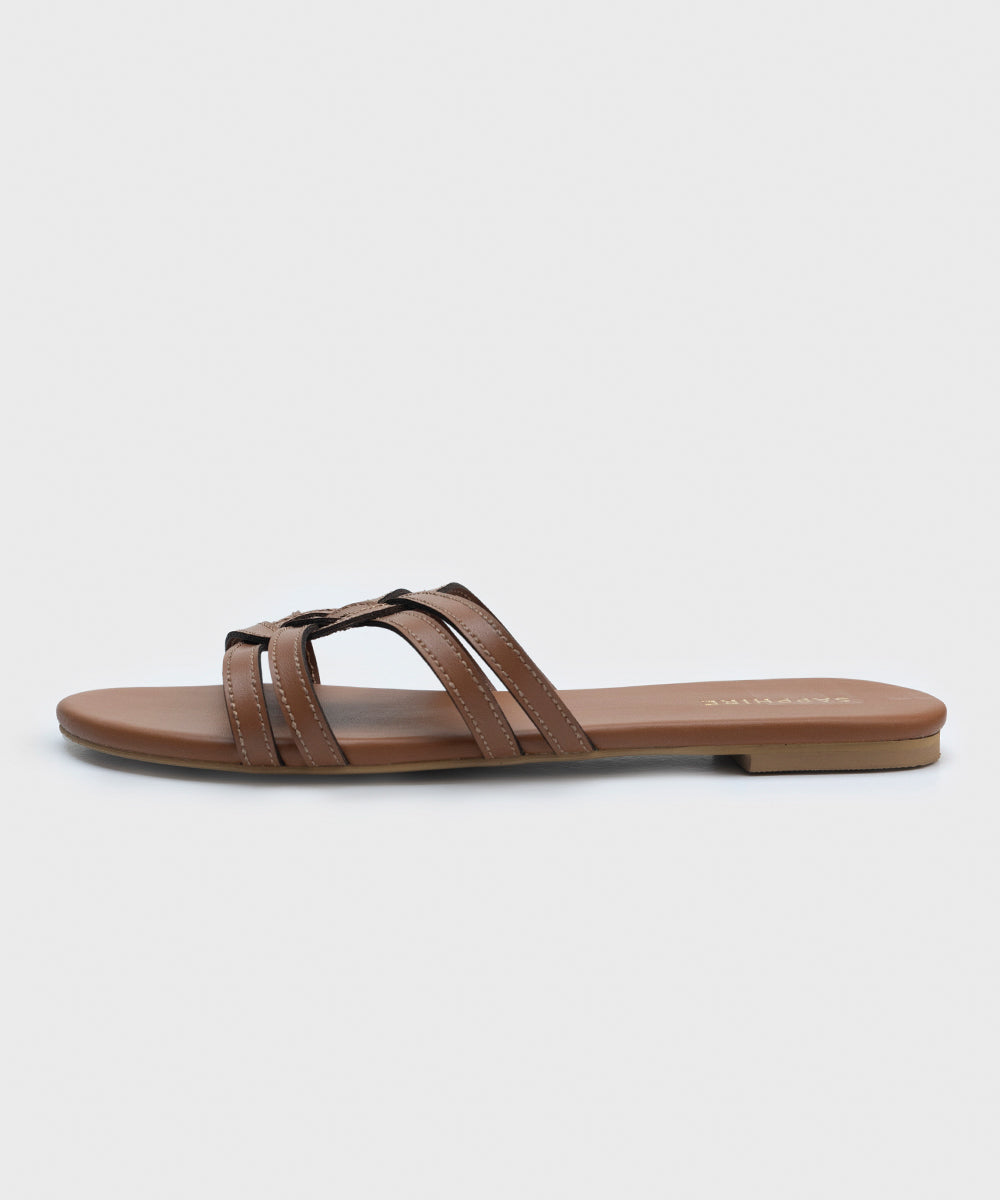 Faux Leather Slip-On Sandals.