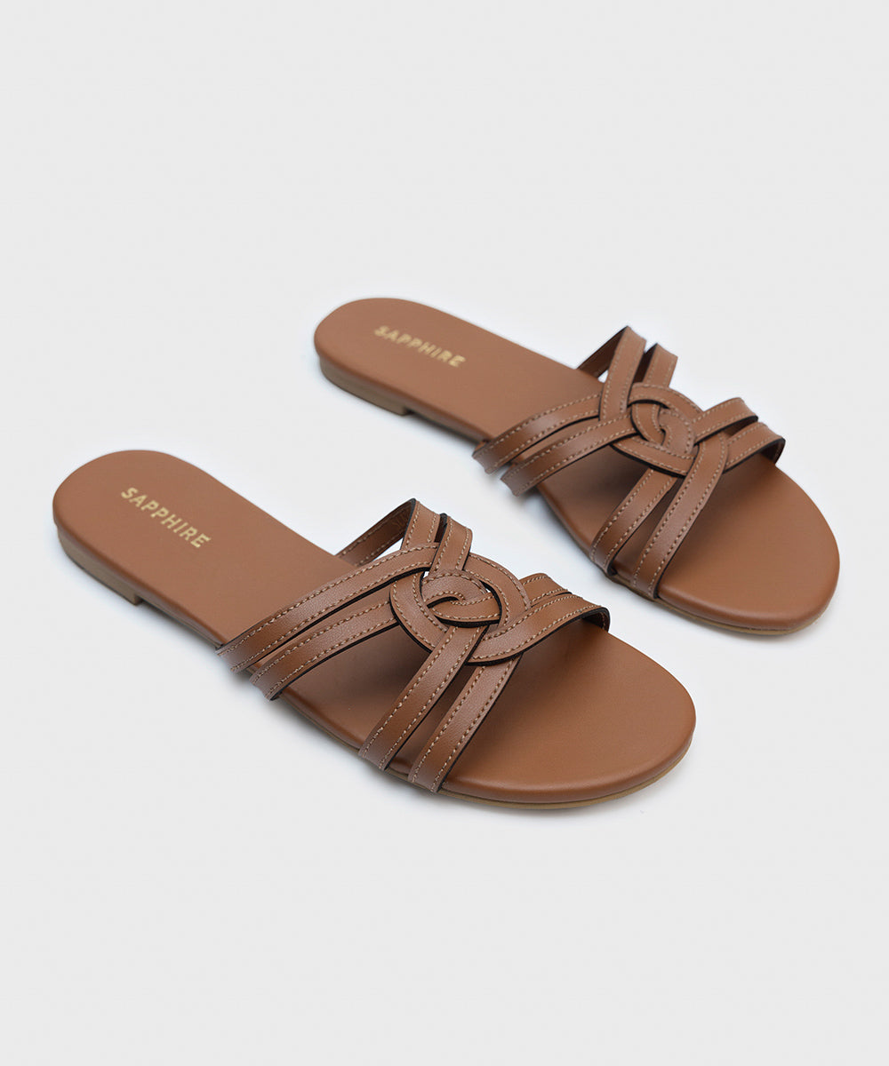 Faux Leather Slip-On Sandals.