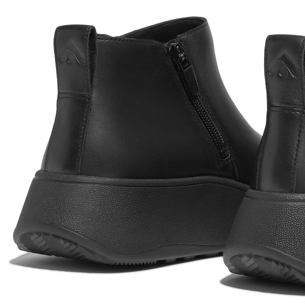 Fit-Flop F-Mode Flatform Zip Ankle Boots in Black