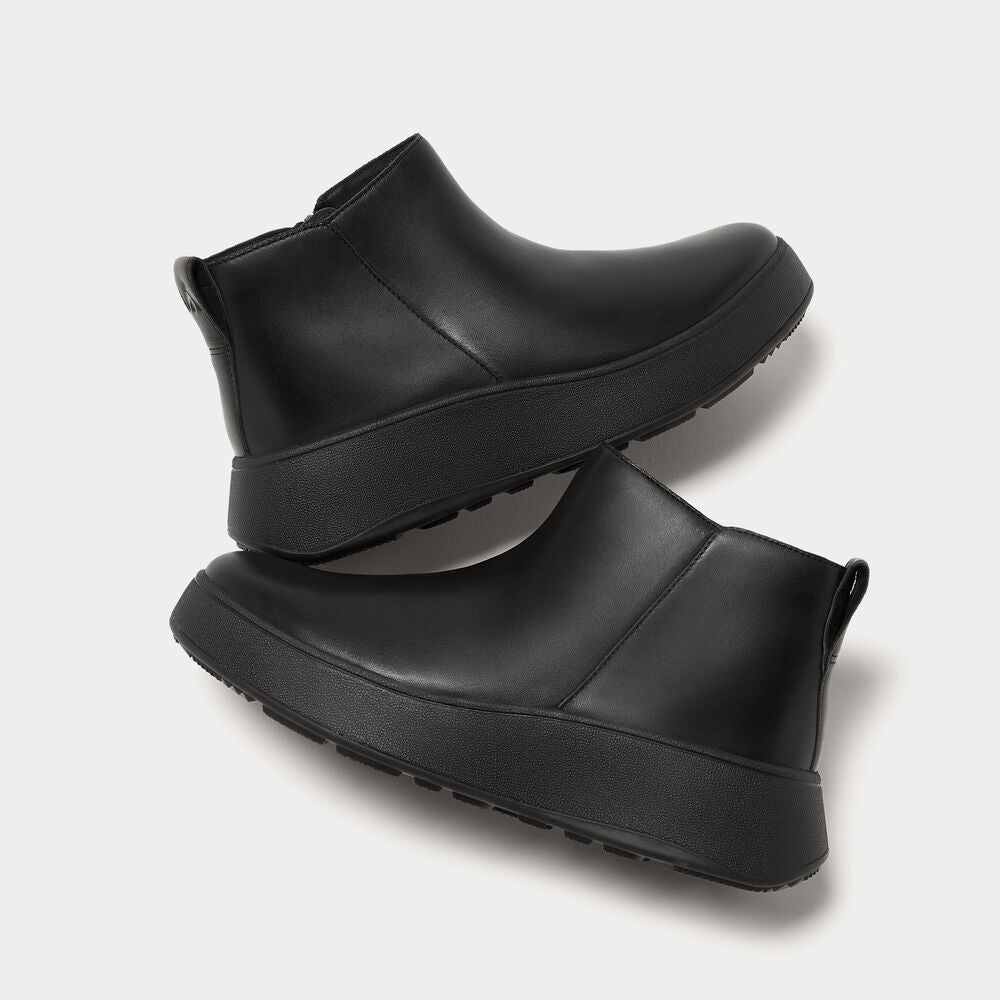 Fit-Flop F-Mode Flatform Zip Ankle Boots in Black