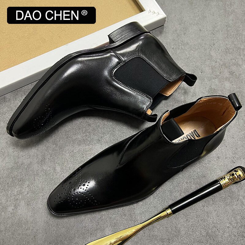 Genuine leather Black Ankle Wedding Chelsea Boots