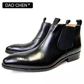 Genuine leather Black Ankle Wedding Chelsea Boots