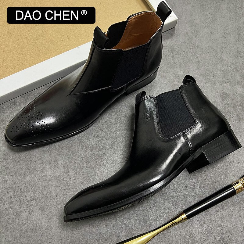 Genuine leather Black Ankle Wedding Chelsea Boots