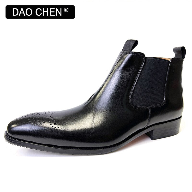 Genuine leather Black Ankle Wedding Chelsea Boots