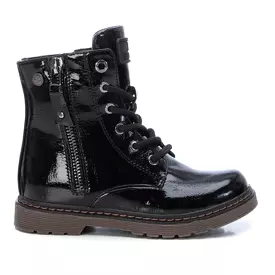 Girls Black XTI Boots - Faux Patent Ankle Boots with Inside Zip - Vegan - 6 Eyelet - 150061 - on sale