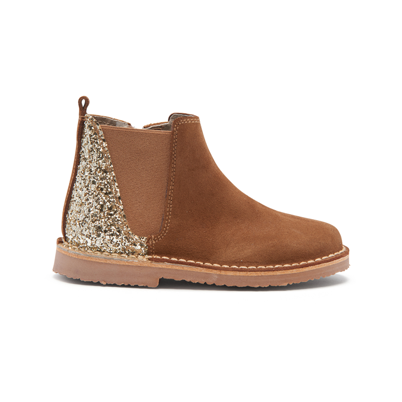 Glitter Suede Chelsea Boots Camel