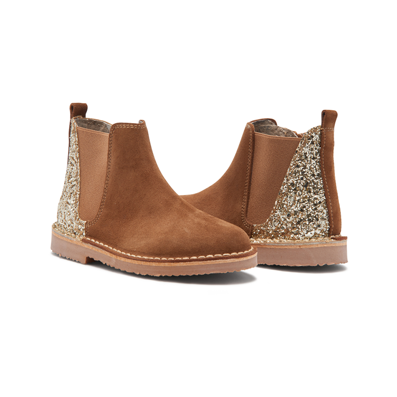 Glitter Suede Chelsea Boots Camel