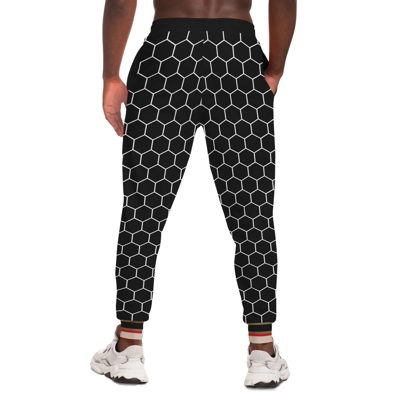 Gold Line Fleece Joggers for Men and Women with Black Honeycomb Design