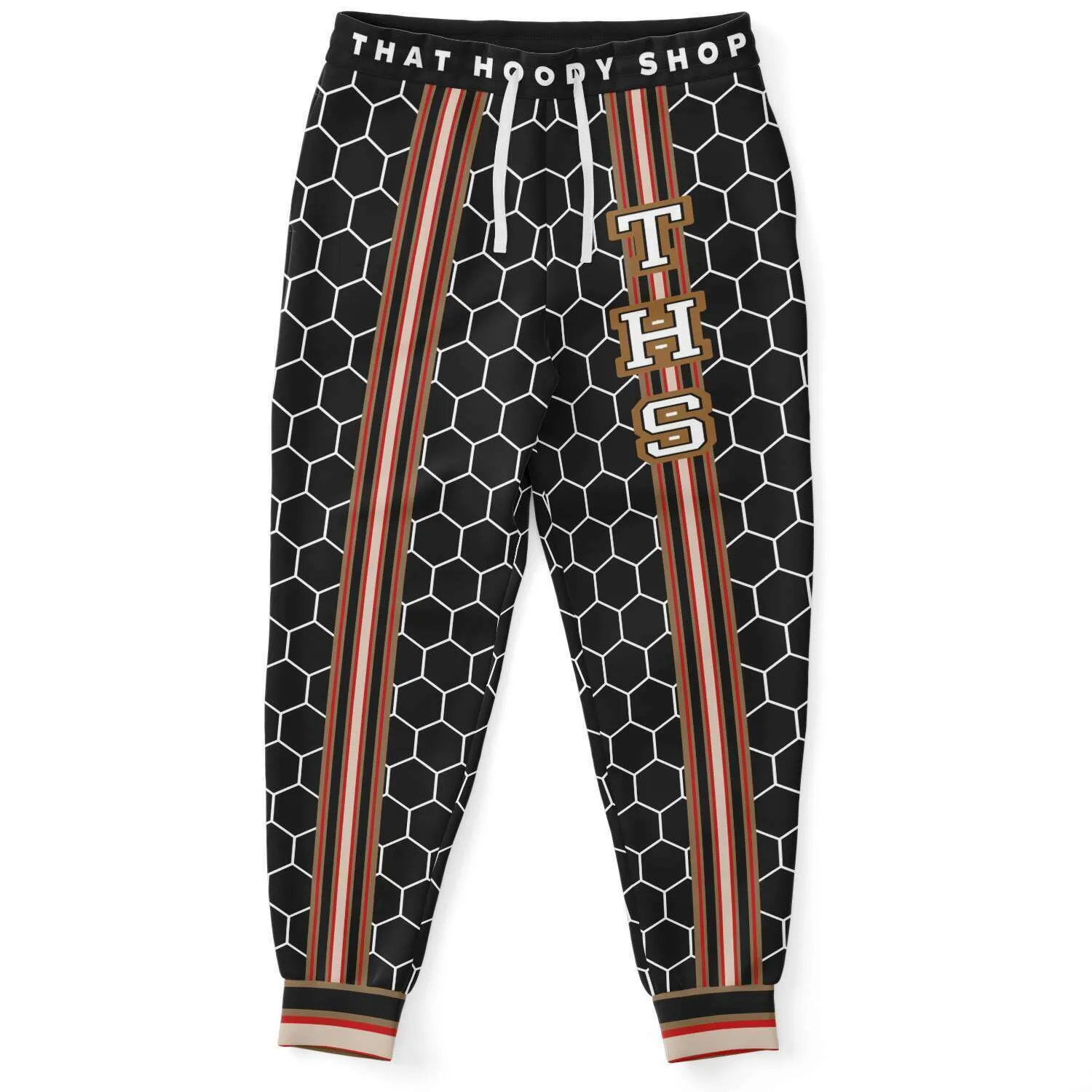 Gold Line Fleece Joggers for Men and Women with Black Honeycomb Design