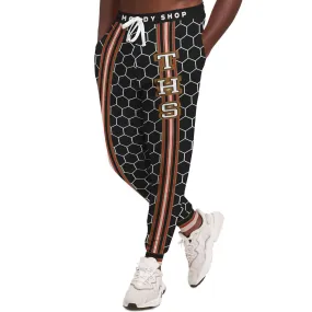 Gold Line Fleece Joggers for Men and Women with Black Honeycomb Design