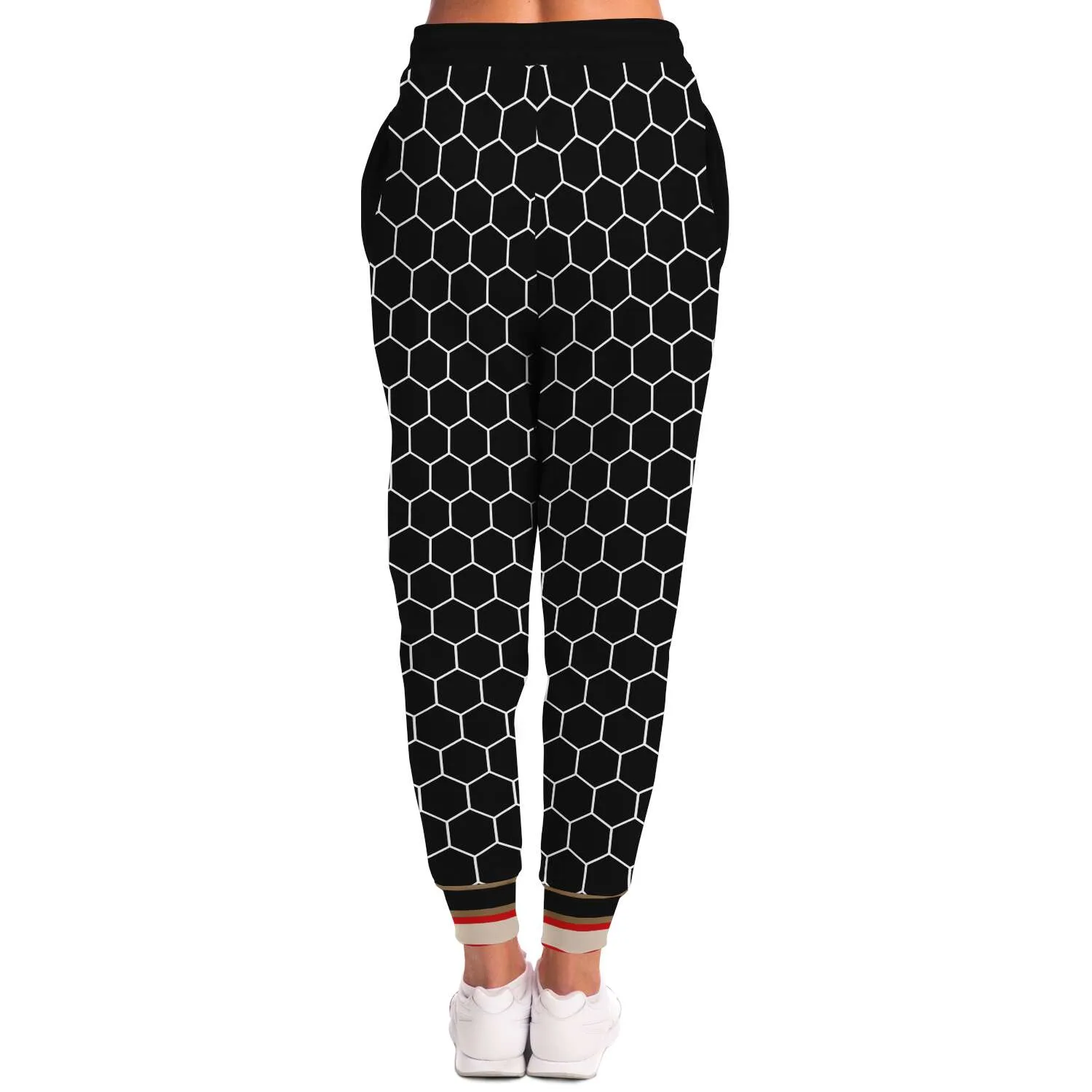 Gold Line Fleece Joggers for Men and Women with Black Honeycomb Design