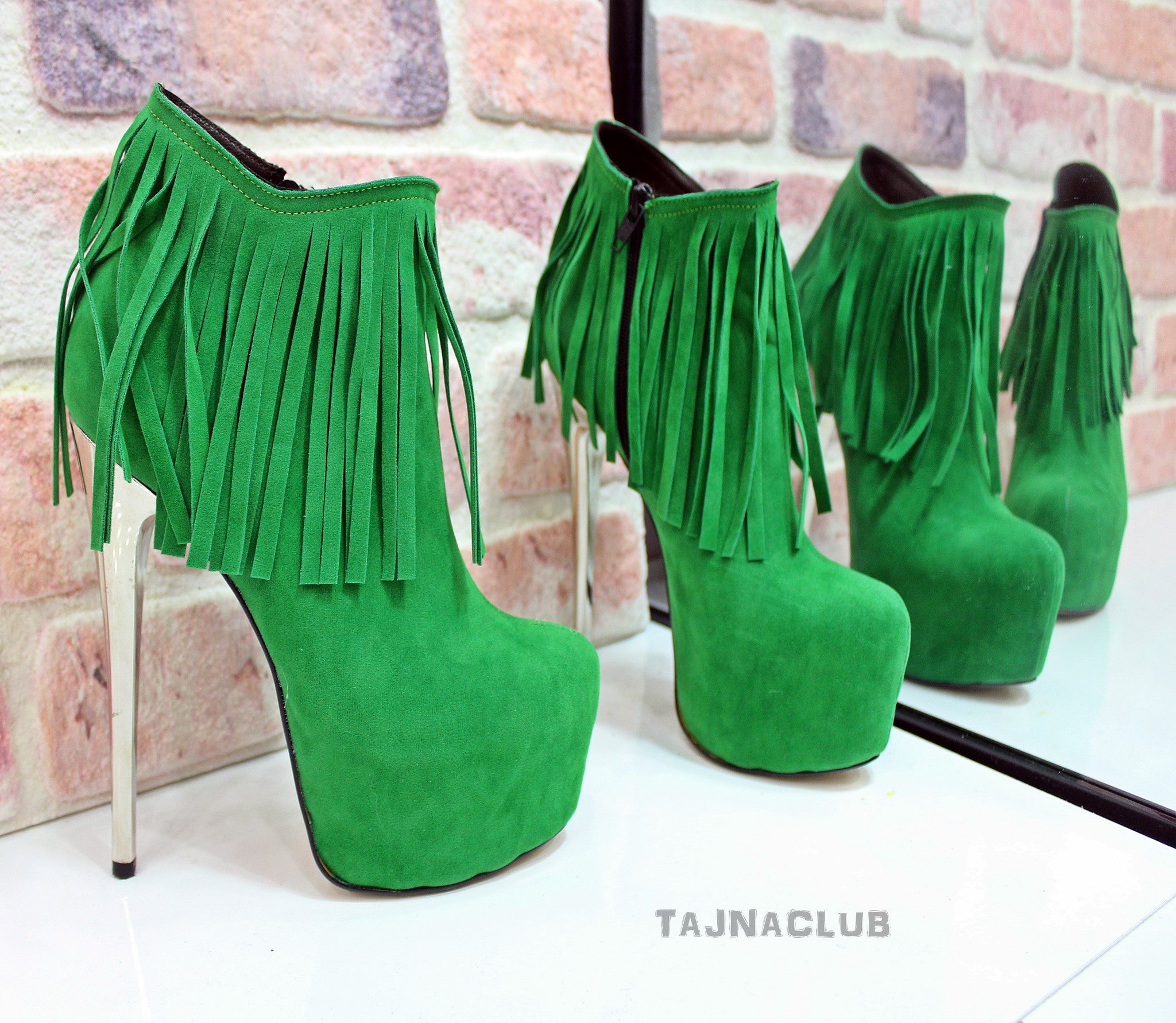 Green Fringed Ankle Boots